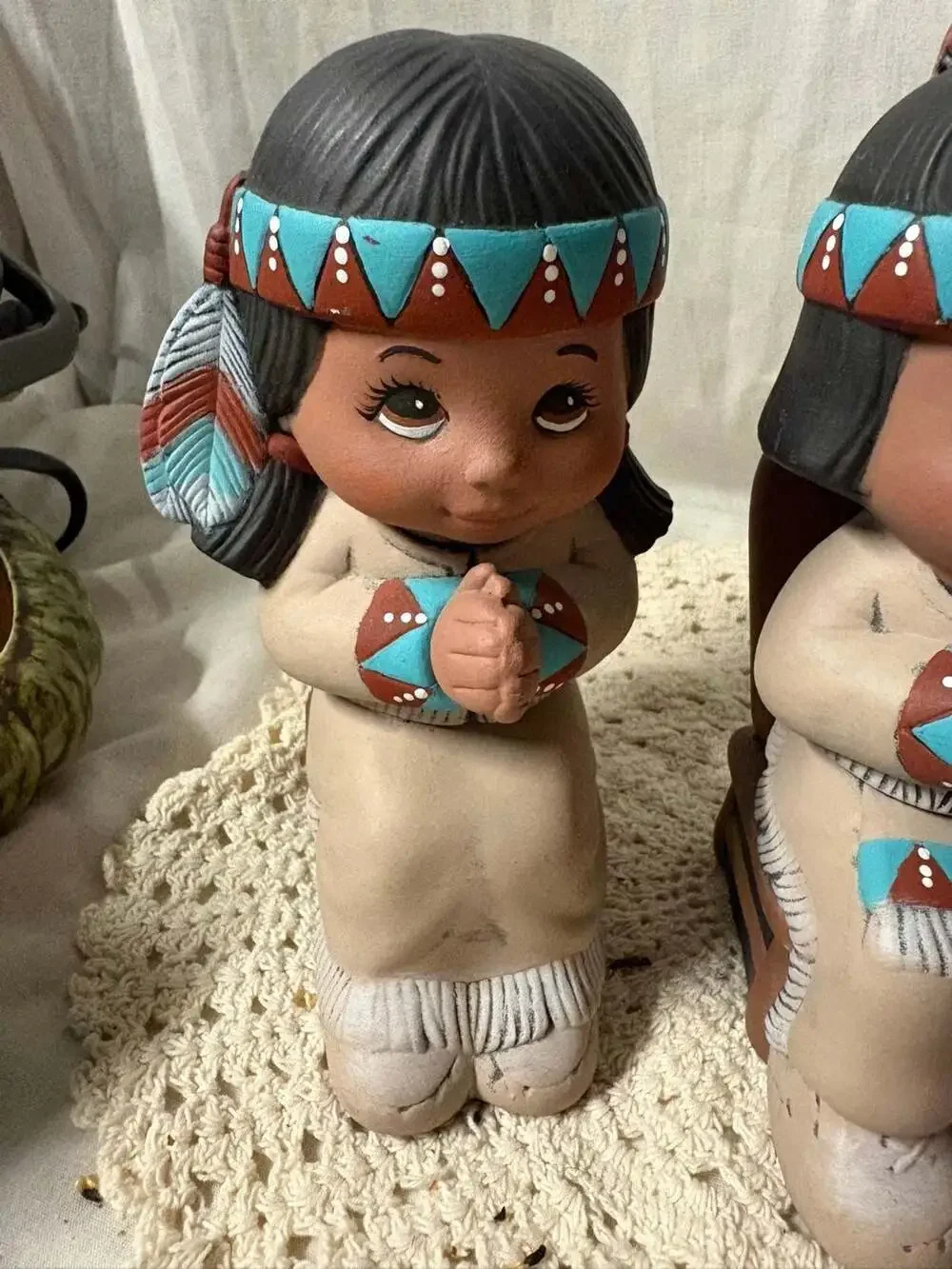 Vintage Thanksgiving Ceramic Figurine Set Pilgrim and Native American Children